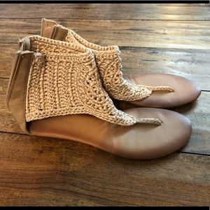 Crocheted cream sandal. Worn 1 time